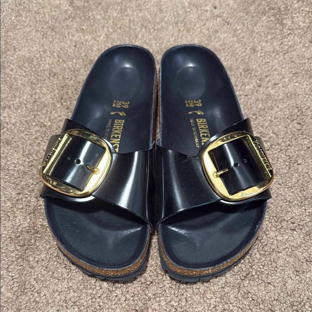 Birkenstock Black Sandals with Gold Buckle